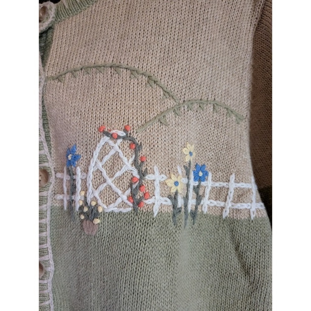 Christopher Banks Cardigan Womens L Garden Cat Hand Embroidered Y2K Vtg Spring - Picture 4 of 10